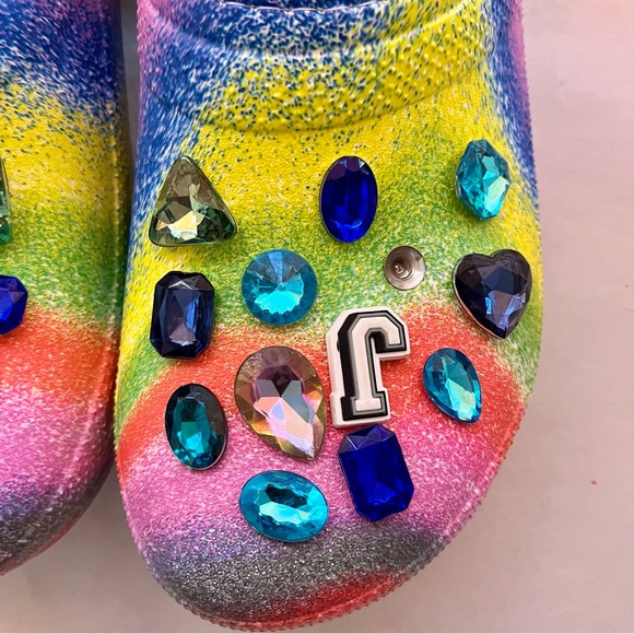 Crocs Rainbow Classic Lined Spray Dye Slip-On Clog Shoes - Picture 3 of 11